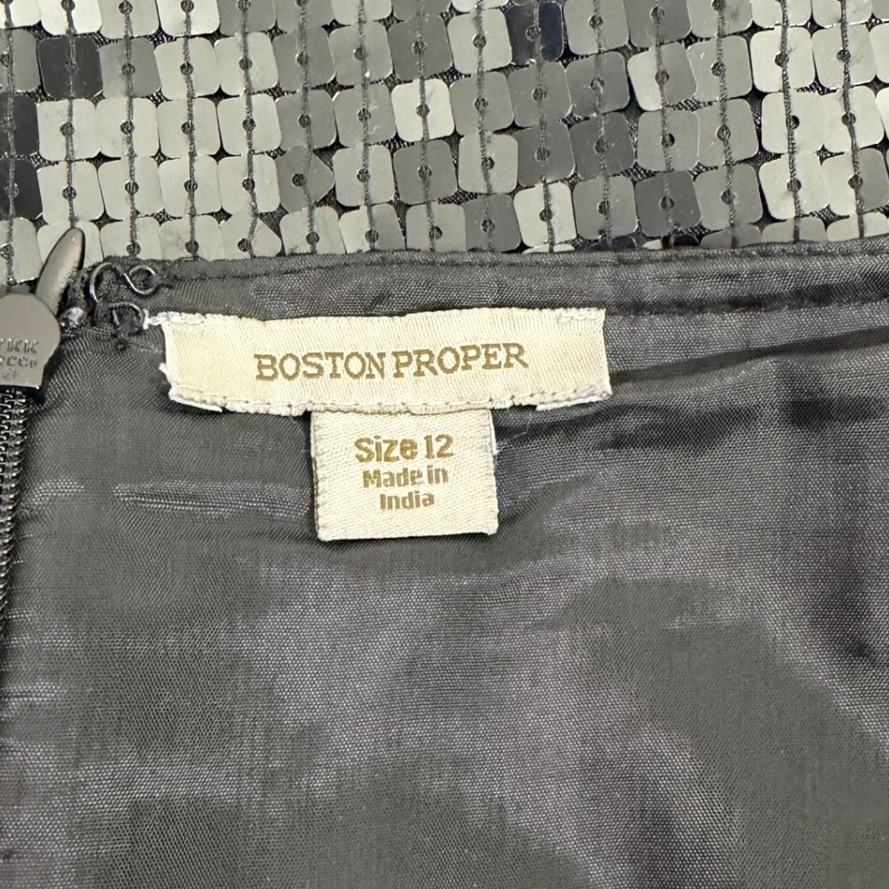 Boston Proper Black Sequin Lined Mini Skirt Party Occasion Festive Dance Size 12 - Picture 4 of 11